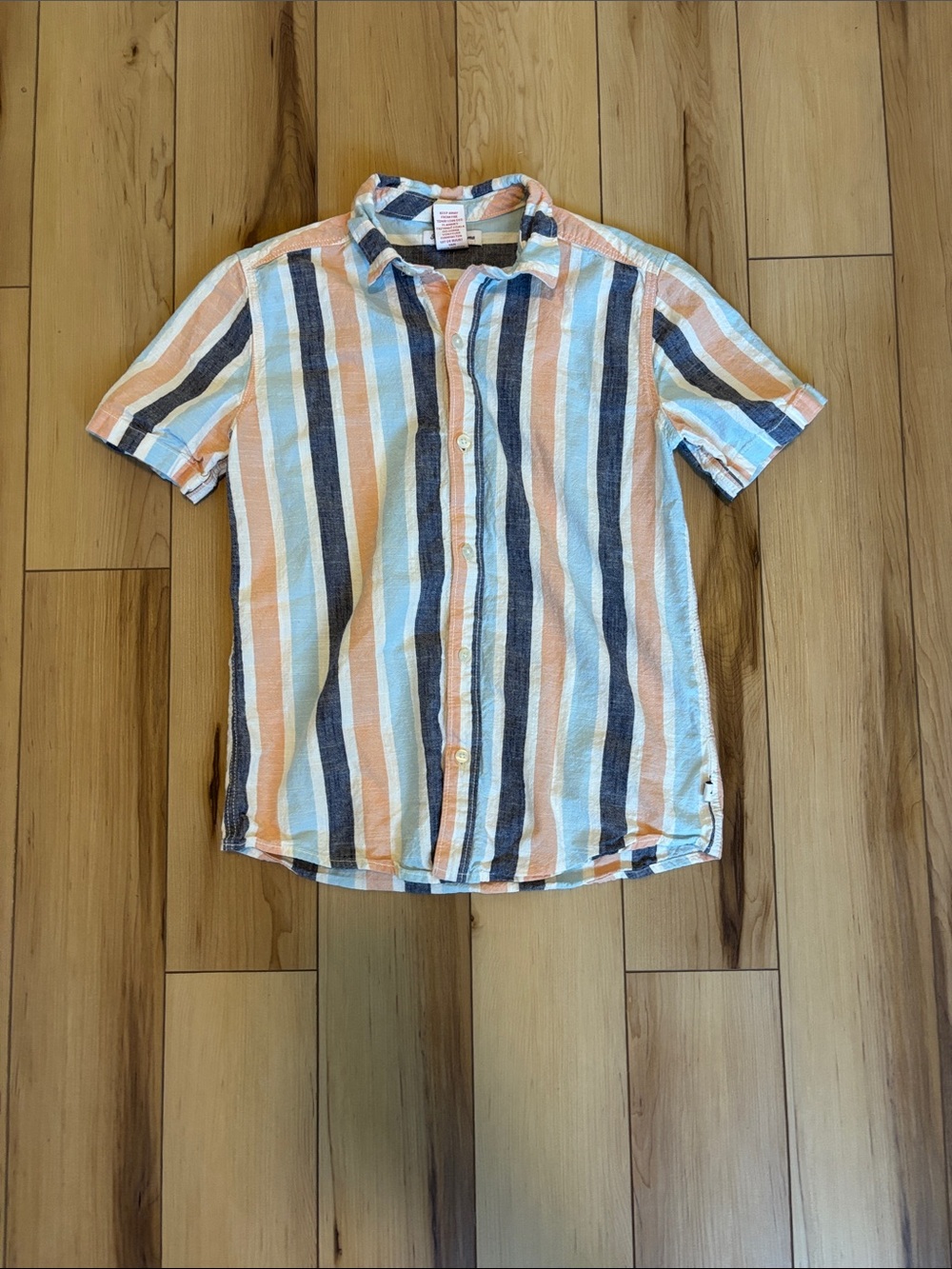 Boy’s Short-Sleeve Striped Button-Up Shirt - Blue & Orange